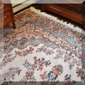 DR02. Ivory, blue and pink Kirman rug. Approx. 17'6" x 10' 